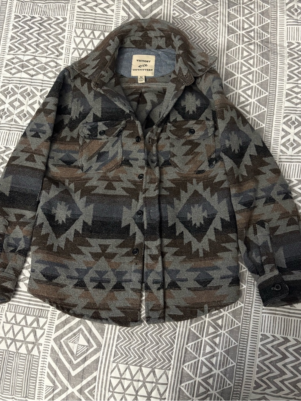 Victory & Co. Kids Aztec Print Shacket - Gray & Brown